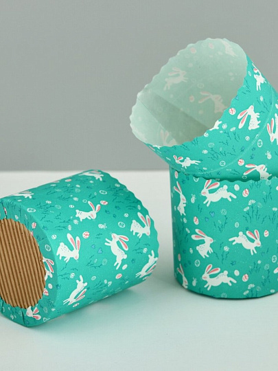 Форма для выпечки куличей бумага, 3 шт, 9х9 см, круглая, пасхальные, Мультидом, Кролики, МТ8-238