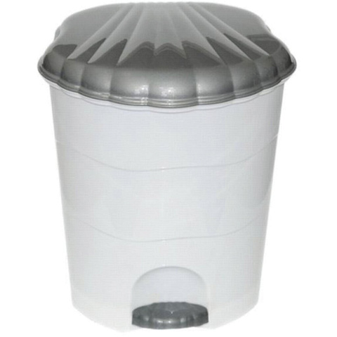 Контейнер для мусора пластик, 11 л, круглый, педаль, плавающая крышка, белый, серый, Violet, 150101/151101