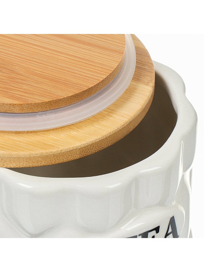 Банка для сыпучих продуктов, керамика, 10х10х11.6 см, 3 шт, с крышкой, на бамбуковой подставке, Y4-6266