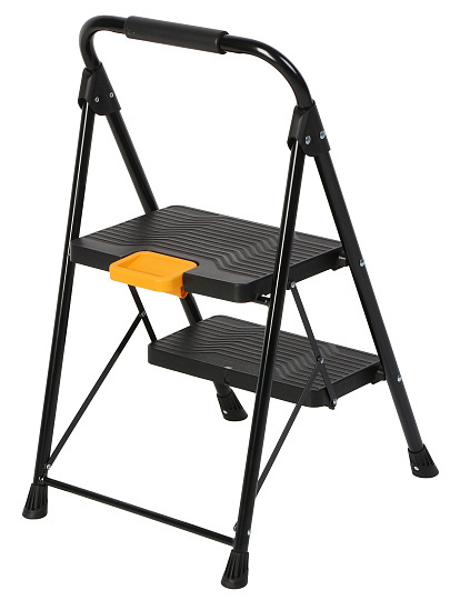 Стремянка 1 секция, 2 ступени, металл, 150 кг, широкая ступень, черный с желтым, WK2226-2