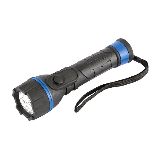 Фонарь светодиодный, прорезиненный ударопрочный корпус, 3 LED, 2хАА, Stern, 90515