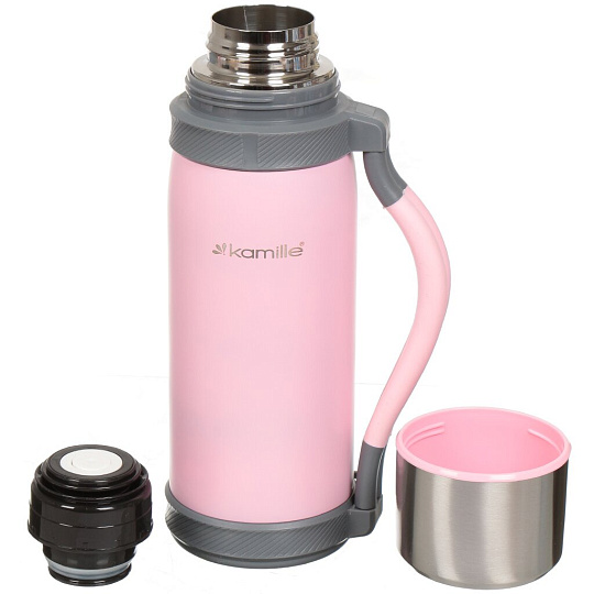 Термос нержавеющая сталь, 1.2 л, узкая горловина, Kamille, колба нержавеющая сталь, с ручкой, в ассортименте, 2015
