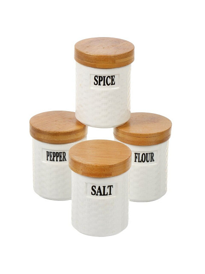 Банка для сыпучих продуктов, керамика, 4 шт, с крышкой, на металлической подставке, Y4-6268, белая