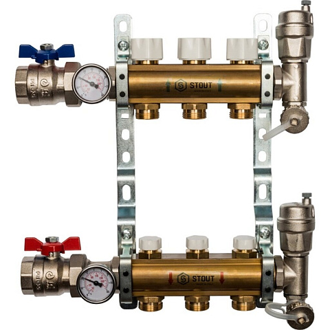 Группа коллекторная 1"х3/4", 3 выхода, без расходомеров, Stout