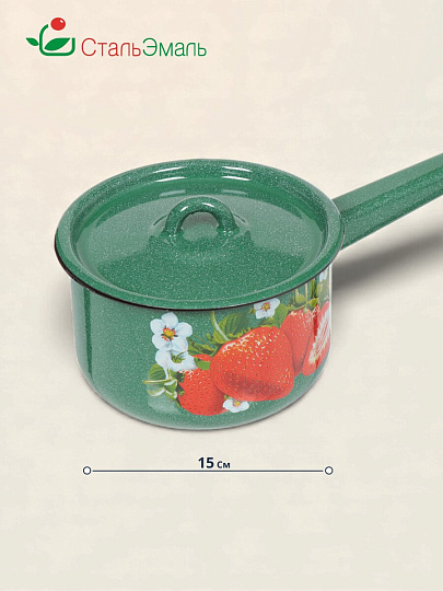 Ковш сталь, эмалированное покрытие, 1.5 л, крышка сталь, стальная ручка, с крышкой, СтальЭмаль, 1с43с, в ассортименте