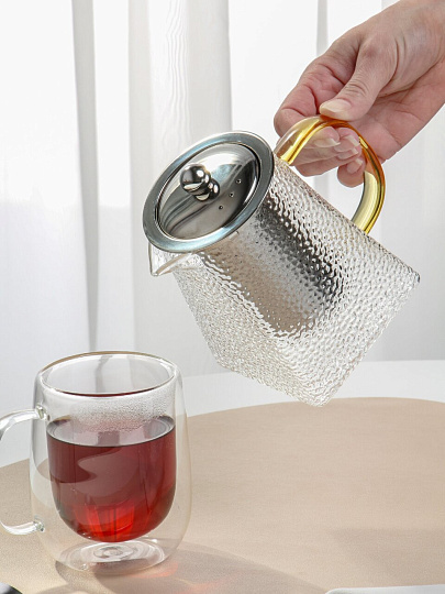 Чайник заварочный стекло, металл, 0.75 л, с ситечком, Мозаика, B050188