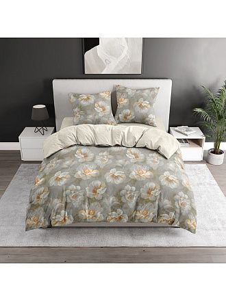 Постельное белье евро, простыня 215х240 см, 2 наволочки 70х70 см, 220 х 215 см, Bravo, поплин, Грис