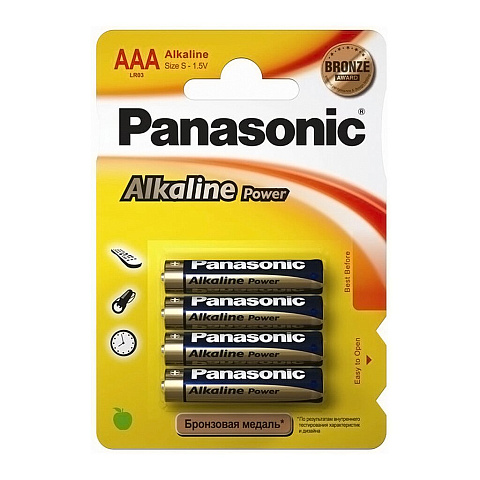 Батарейка Panasonic, ААА (LR03, R3), Alkaline Power, алкалиновая, 1.5 В, блистер, 4 шт