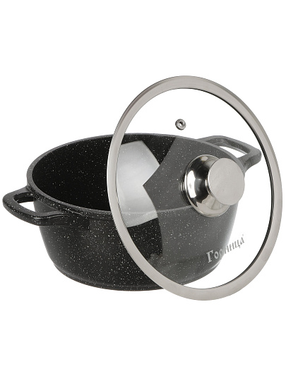 Кастрюля алюминий, антипригарное покрытие, 2 л, крышка стекло, Горница, Гранит Induction, Ик203аг, индукция