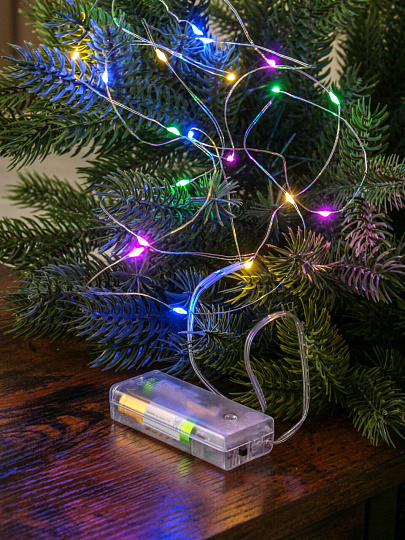 Гирлянда 20 ламп, 2 м, 1 режим, свет мультиколор, серебристая, в помещении, на батарейках, LED, SYDB-041902