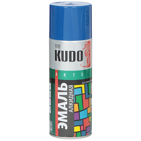 Эмаль аэрозольная, KUDO, универсальная, алкидная, глянцевая, синяя, 520 мл, KU-1011