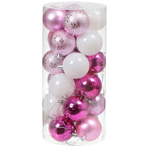 Елочный шар 24 шт, фуксия, белый, розовый, 6 см, пластик, SY18CBB-306