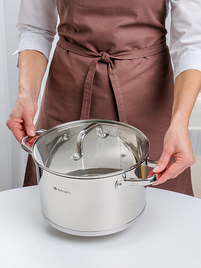 Кастрюля нерж, 6.5 л, с крыш, крыш стекло, Daniks, Рейн, индукц
