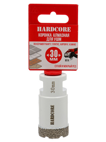 Коронка алмазная, по керамограниту, Hardcore, М14, диаметр 30 мм, для УШМ, 155030