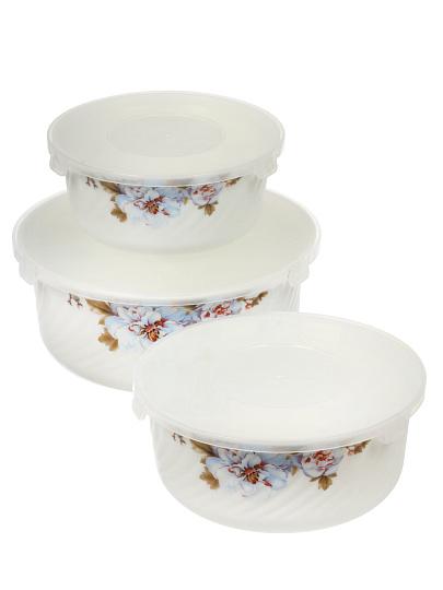 Салатник стеклокерамика, круглый, 3 шт, 9 см, 19, 16, 14 см, 0.5, 0.8, 1.4 л, с крышкой, Орлеан, Daniks, BY14HDW-3-T36