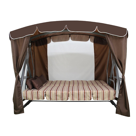 Качели садовые 4-местные, 265х143х195 см, 380 кг, Arno, Дефа Люси Люкс, раскладываются в кровать, с москитной сеткой, шоколадные, полосы, 2017-КД-58/Л, металл