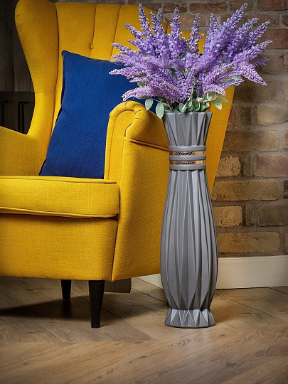 Ваза для сухоцветов керамика, напольная, 60 см, Золотой узор, Y3-1302, серая