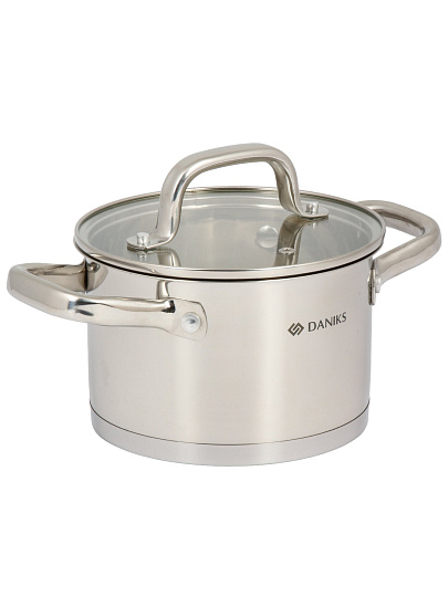 Кастрюля нерж, 2.1 л, с крыш, крыш стекло, Daniks, Рейн, индукц