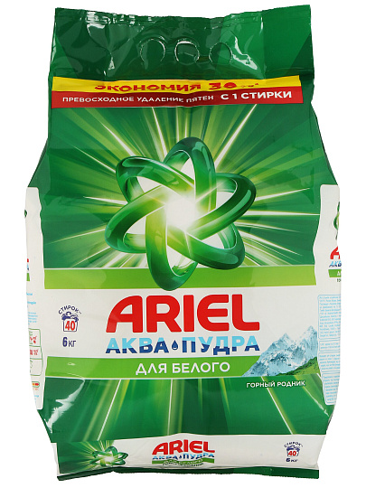 Стиральный порошок Ariel, 6 кг, автомат, для белого белья, Горный родник