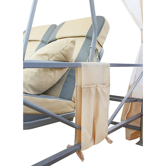 Качели садовые 4-местные, 256.5х143х233.5 см, 400 кг, Arno, Премиум, раскладываются в кровать, с москитной сеткой, бежевые, 2017-БС-61, металл