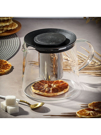 Чайник заварочный стекло, 1 л, с ситечком, Y6-10051, черный