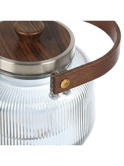 Чайник заварочный стекло, 1 л, с ситечком, деревянная ручка, Грани, B050087, графит