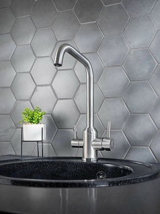 Смеситель для кухни, РМС, с картриджем, с подключением к фильтру, нержавеющая сталь, SUS124-017F-015