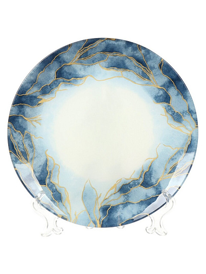 Тарелка обеденная, стекло, 23 см, круглая, Navy Leaves, Daniks