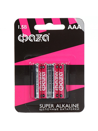 Батарейка ФАZА, ААА (LR03, 24A), Super Alkaline, щелочная, 1.5 В, блистер, 4 шт, 5000254