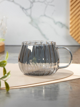 Кружка стекло, 380 мл, Ажур, B060794, графит