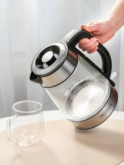 Чайник электрический Delta Lux, DE-1024, 1.7 л, 2200 Вт, скрытый нагревательный элемент, стекло