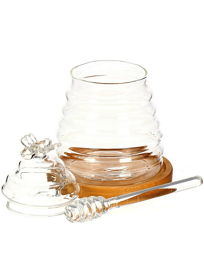 Банка для меда, стекло, 0.26 л, 12 см, с крышкой, с ложкой, Y4-6541