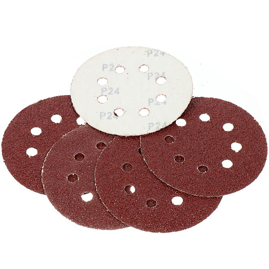 Круг шлифовальный Росомаха, диаметр 125 мм, зернистость P24, под липучку, перфорированный, 8 отверстий, 5 шт, 438024