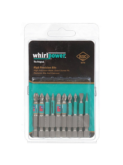 Набор бит Whirlpower, Ассорти, Ph, Pz, Sl, 50 мм, 10 шт, блистер