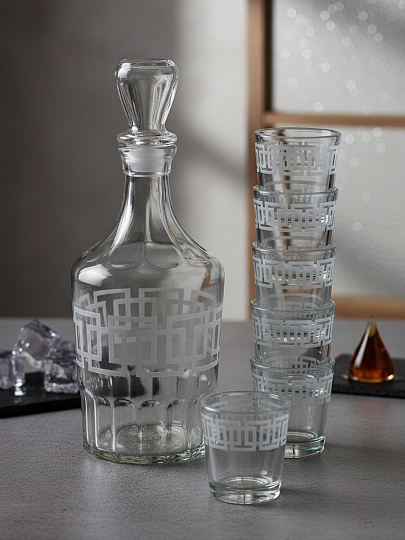 Набор для спиртного 7 предметов, стекло, графин, стопка 6 шт, 50 мл, Декостек, Квадро, 1230-Г