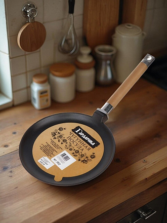 Блинница чугун, 22 см, Гардарика, 0822, съемная ручка, деревянная ручка, индукция