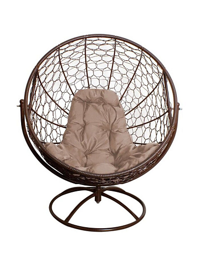 Кресло вращающееся ротанг, Гагарин, 106х69х139 см, коричневое, 150 кг, подушка бежевая, 11100201