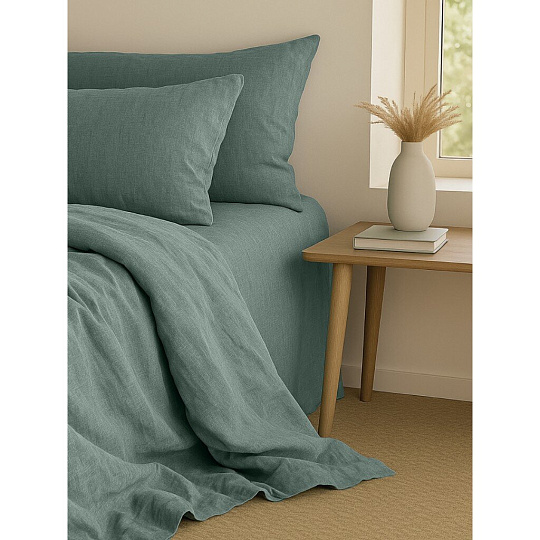 Постельное белье евро, простыня 240х260 см, 2 наволочки 70х70 см, 2 наволочки 50х70 см, пододеяльник 200х220 см, Silvano, вареный хлопок, Зеленый