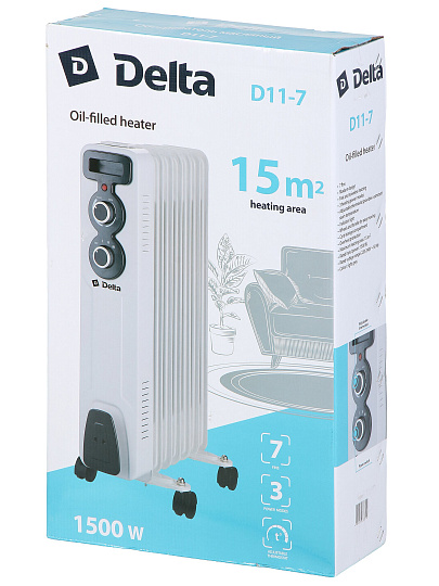 Радиатор масляный Delta, 7 секций, напольный, 1.5 кВт, 15 м2, светло-серый, D11-7