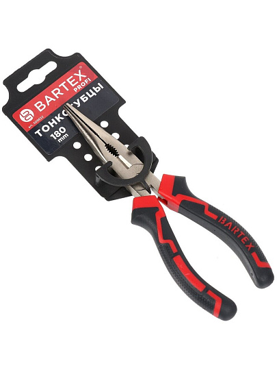 Тонкогубцы 180 мм, прямые, углеродистая сталь, Bartex, Профи, 909017.1222