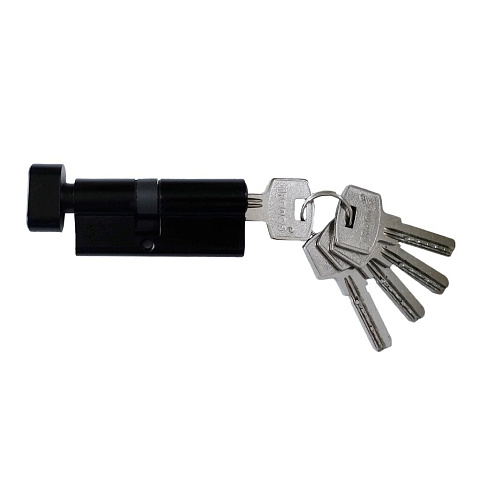 Личинка замка двери Trodos, ЦМВП, 208232, 70 мм, с заверткой, черный матовая, 5 ключей