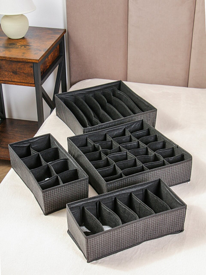 Набор кофров д/хранен, 4 шт (32*16*10-2; 32*32*10-2), черн клетка, A190053