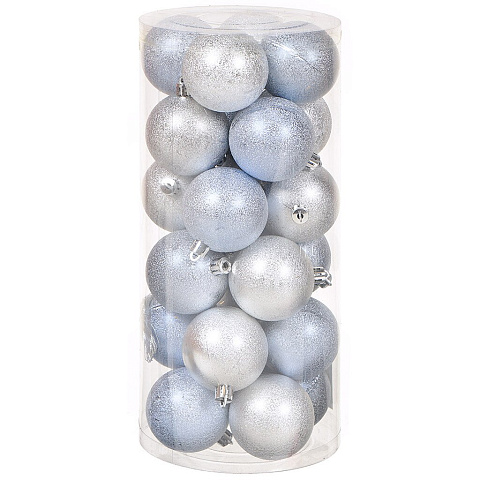 Елочный шар 24 шт, серебряно-голубой, 6 см, пластик, SYQC-012224B