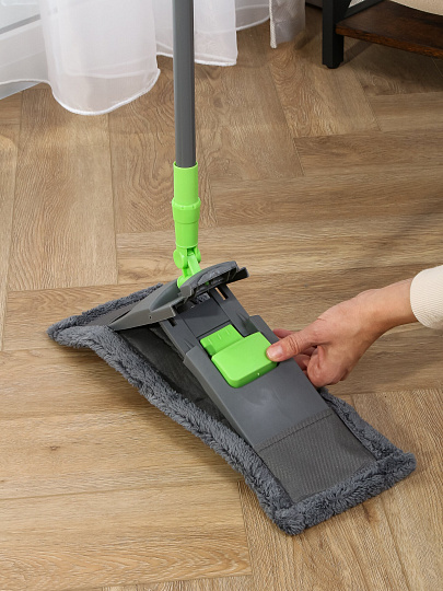 Швабра, микрофиб., телес.руч. 130см, серый/зеленый, Мария Искусница