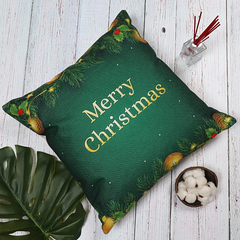 Чехол на подушку Счастливого Рождества, 100% полиэстер, 45х45 см, зеленый, Y9-137