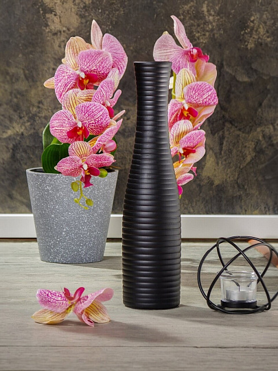 Ваза для сухоцветов керамика, настольная, 36 см, Горизонтальные полосы, черная