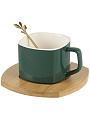 Чайная пара керамика, на 1 персону, 230 мл, с бамбуковым блюдцем и ложкой, 8х6.5 см, Y4-8978, в ассортименте - фото 3