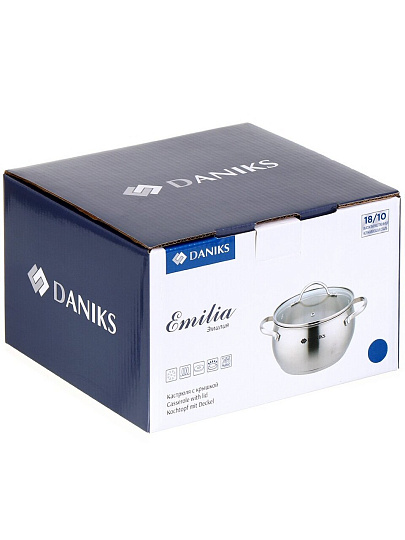 Кастрюля нержавеющая сталь, 2.8 л, крышка стекло, Daniks, Эмилия, CW-W075-18, индукция