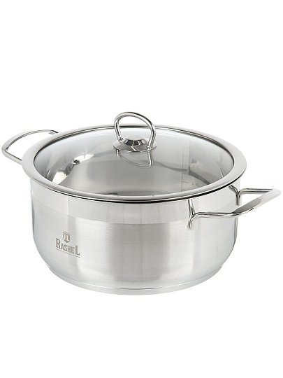 Кастрюля нержавеющая сталь, 5 л, крышка стекло, RasheL, R-50, индукция