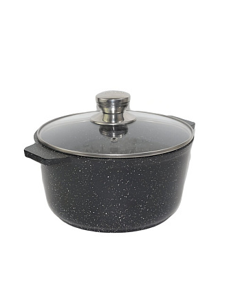 Кастрюля алюминий, антипригарное покрытие, 5 л, крышка стекло, Алтей, Granit Perfection black, 05-0550-310